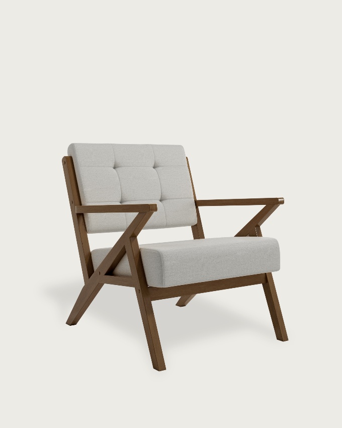 Sakura armchair with gray upholstery and dark wood finish