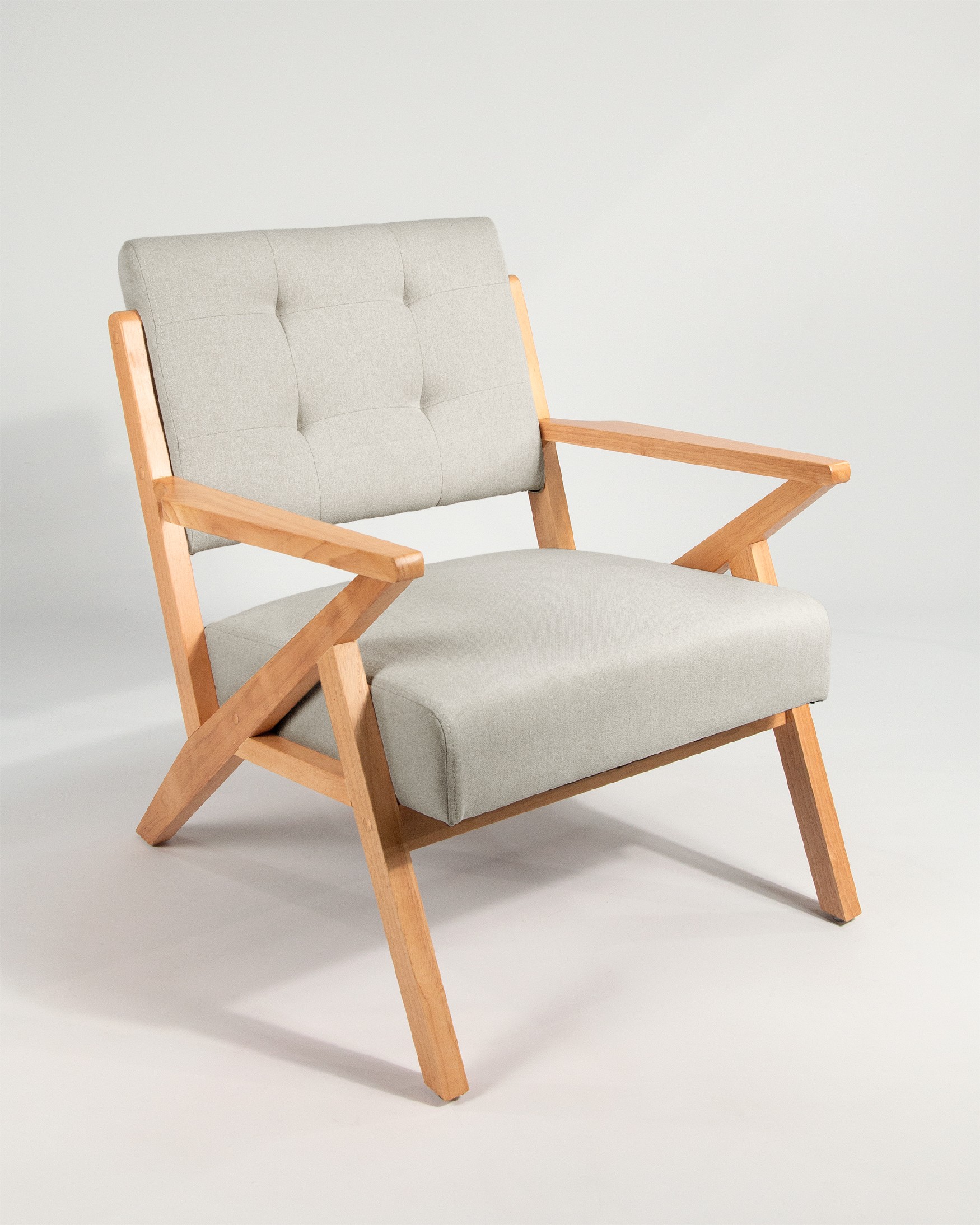 Sakura armchair with gray upholstery and light wood finish