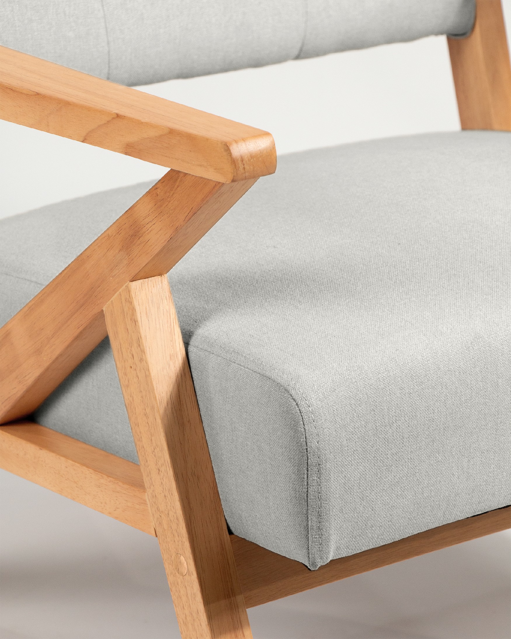 Sakura armchair with gray upholstery and light wood finish