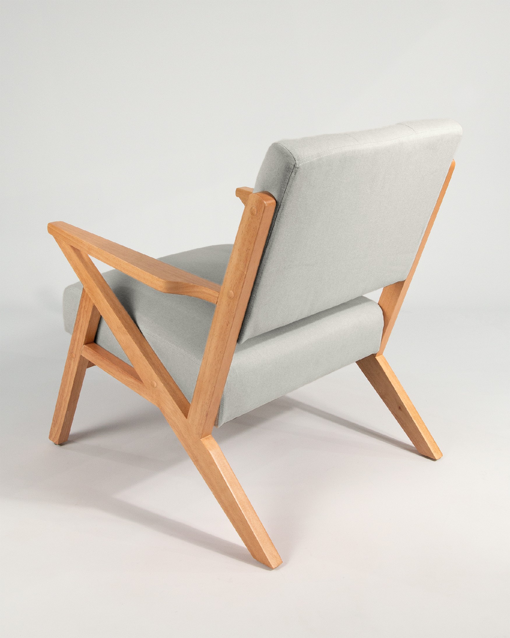Sakura armchair with gray upholstery and light wood finish