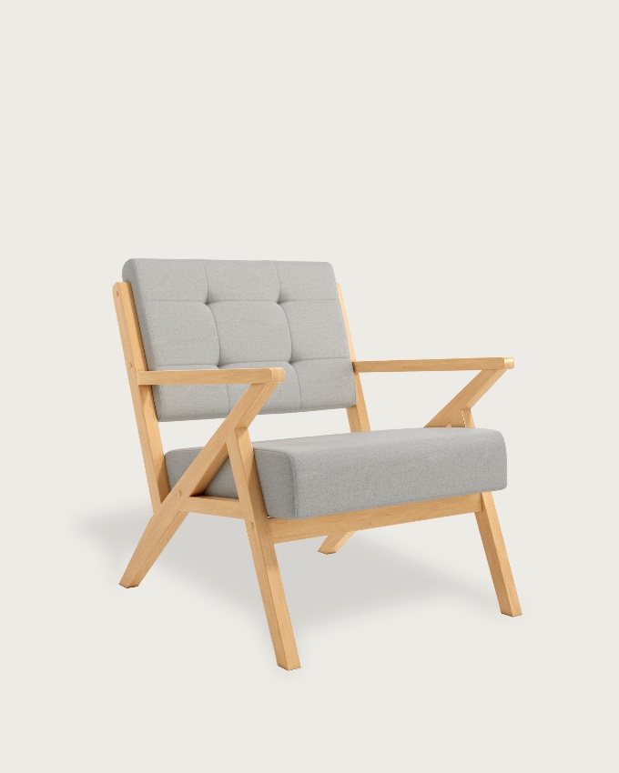 Sakura armchair with gray upholstery and light wood finish