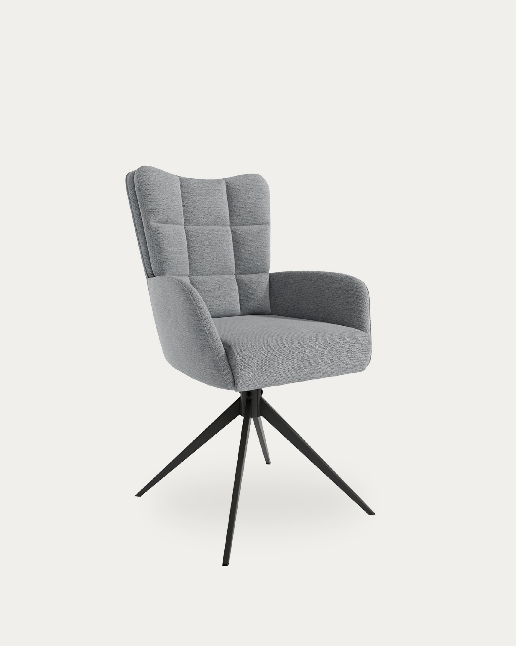 Silla Salta giratoria 360º con función return, tapizado gris y patas metálicas negras
