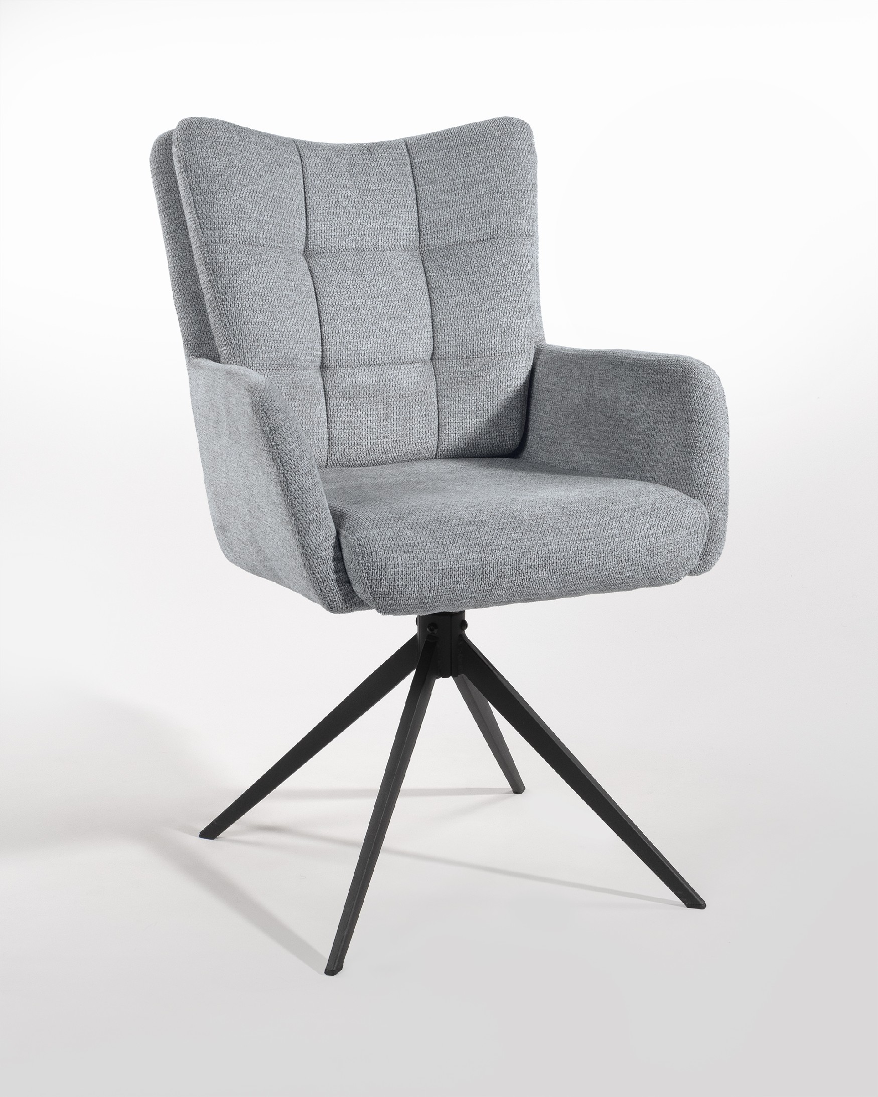Silla Salta giratoria 360º con función return, tapizado gris y patas metálicas negras