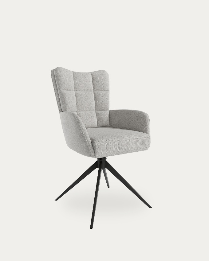 Salta chair 360º swivel with return function, pearl upholstery and black metal legs