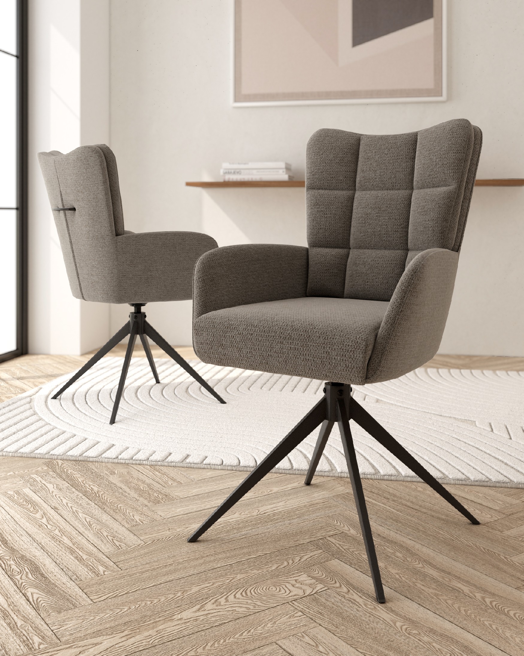 Salta chair 360º swivel with return function, slate upholstery and black metal legs