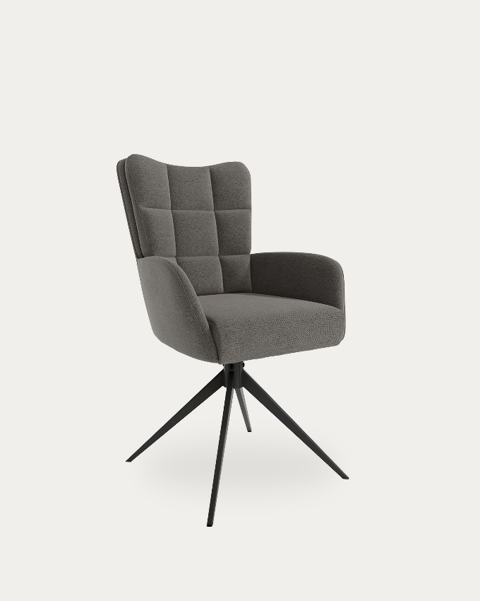Salta chair 360º swivel with return function, slate upholstery and black metal legs