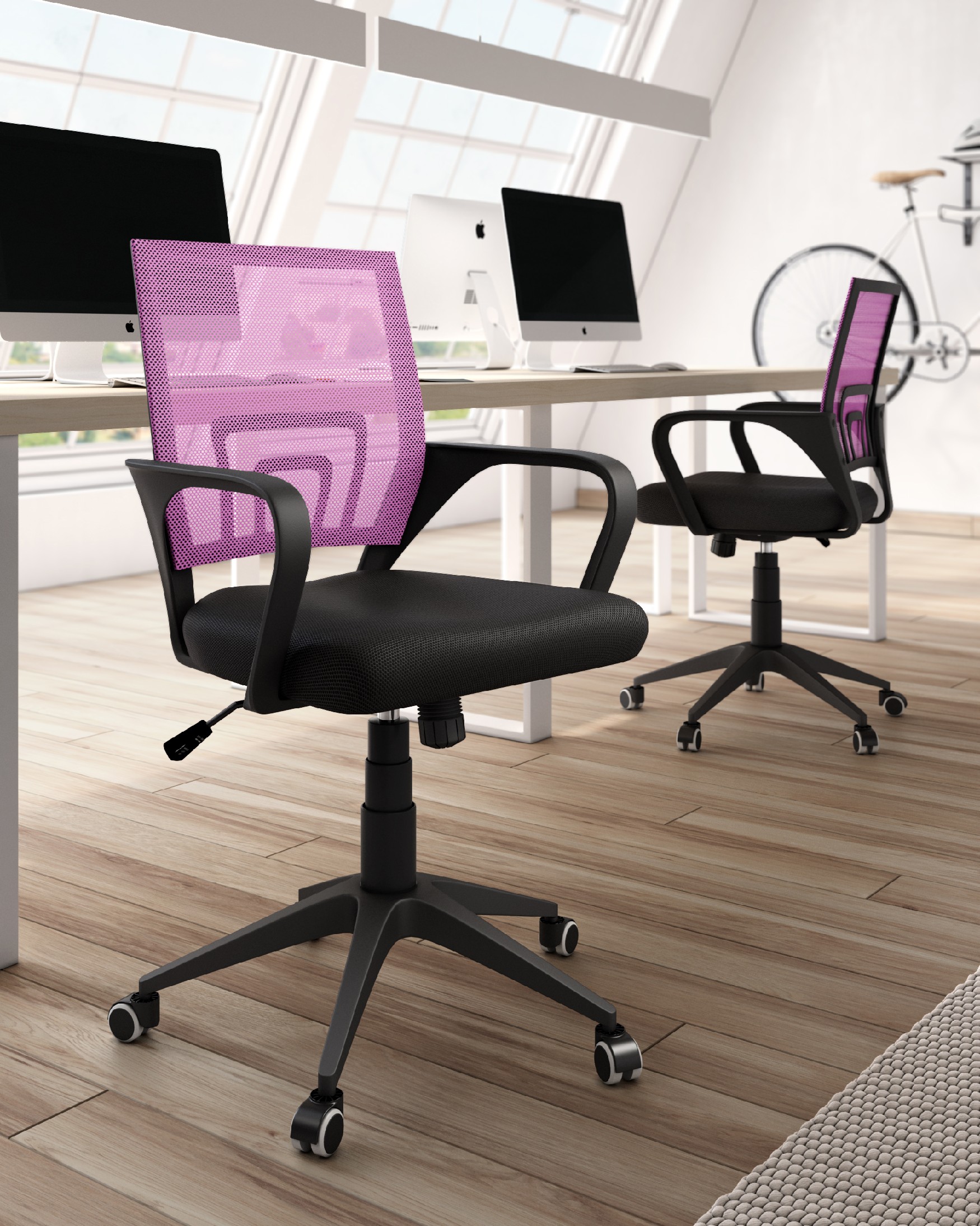 Chaise de bureau Samara couleur rose et pieds noirs