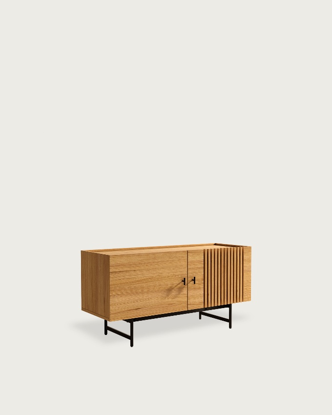 Samurai TV unit with 2 doors made of natural oak veneer 120 x 62 cm