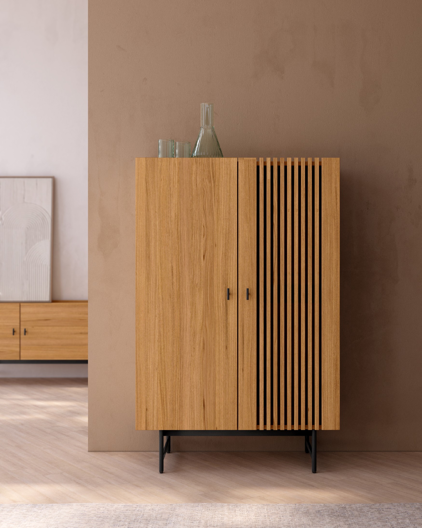 Samurai Sideboard with 2 natural oak veneer doors 80 x 125 cm