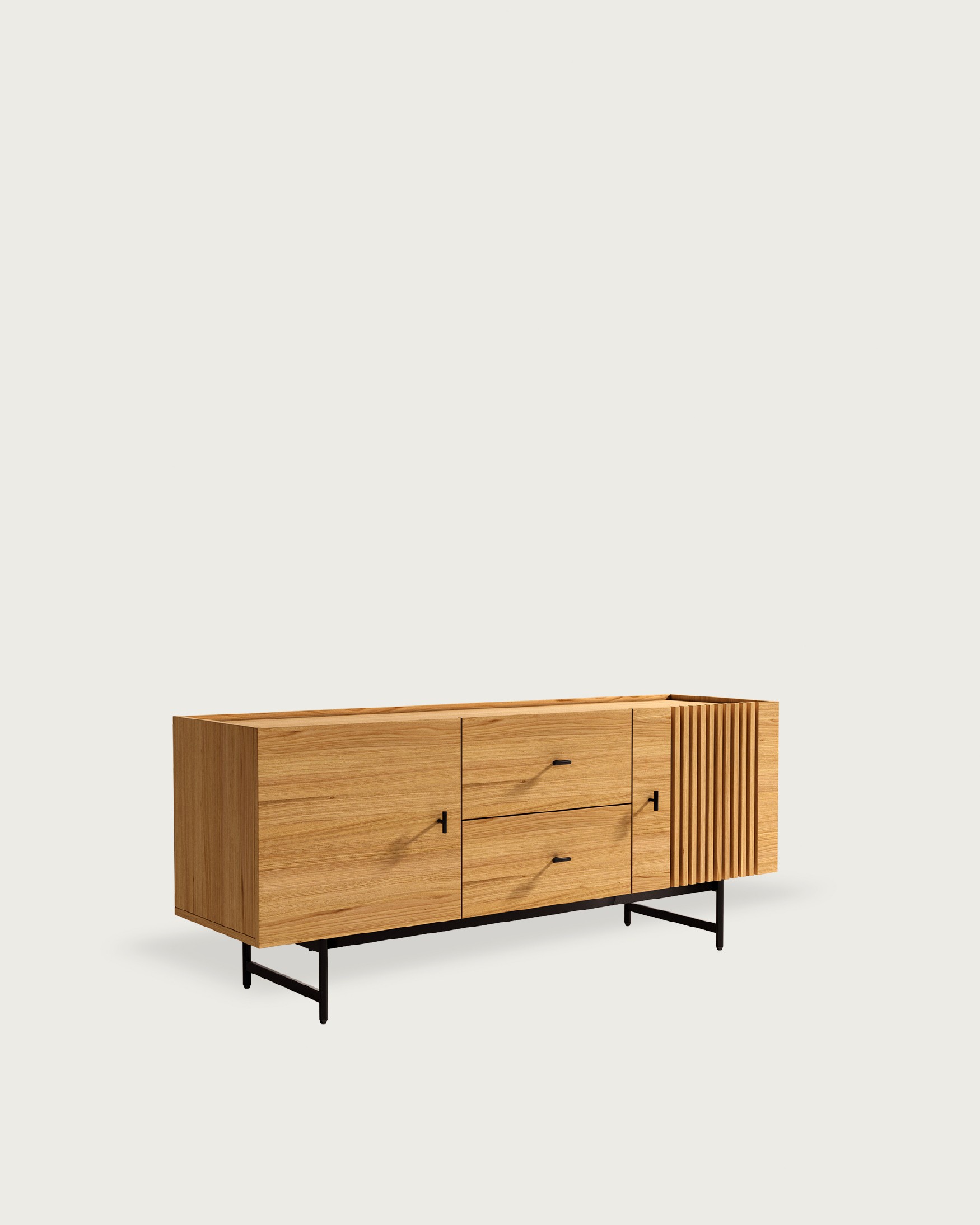 Samurai TV cabinet with 2 doors and two drawers made of natural oak veneer 160 x 70 cm