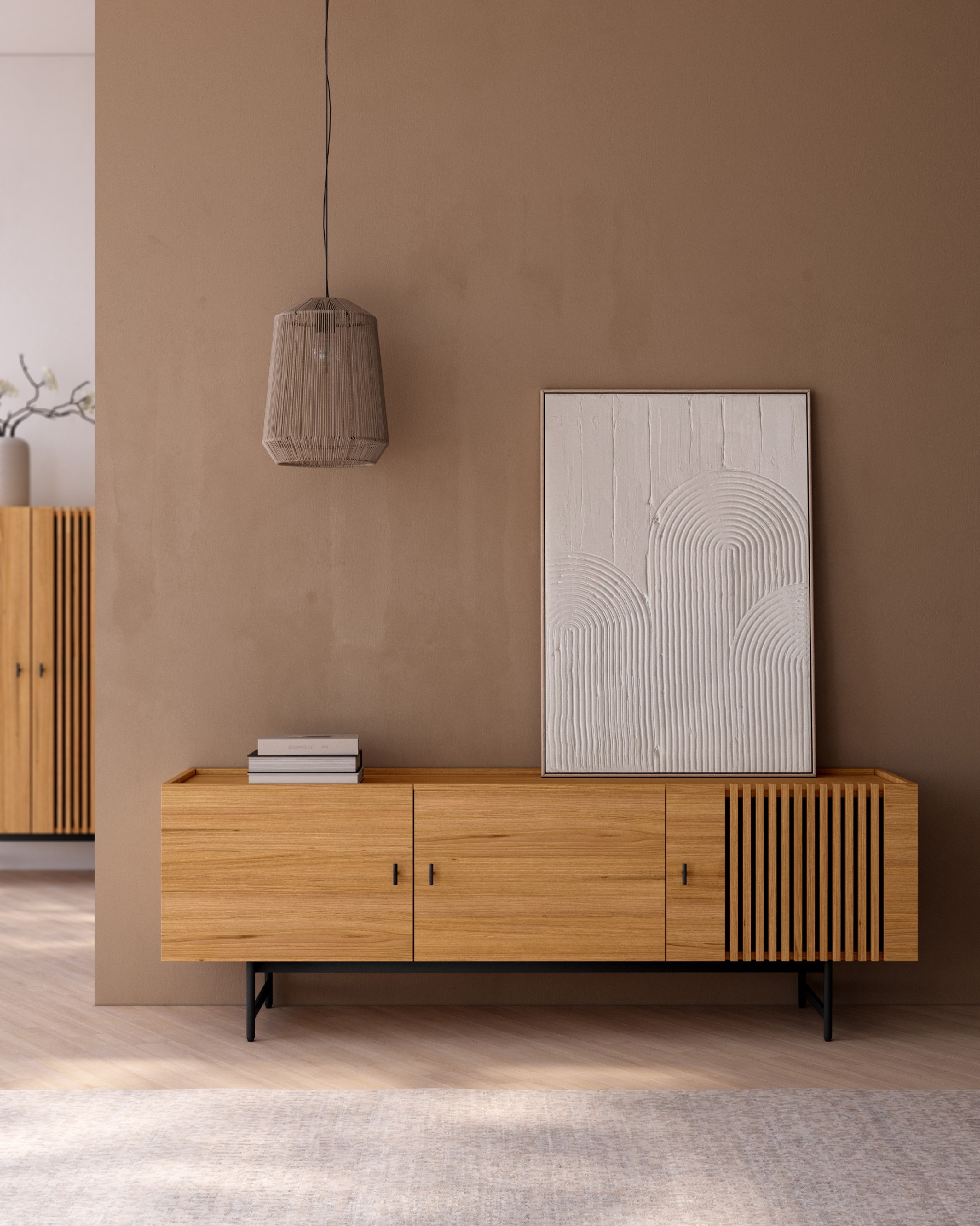 Mueble TV Samurai 3 puertas de chapa natural de roble 180 x 62 cm