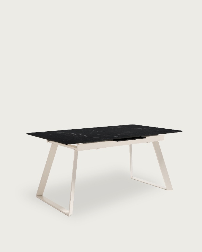 Extendable Saona table with marquina porcelain finish and ivory metal structure 160/200 x 90 cm