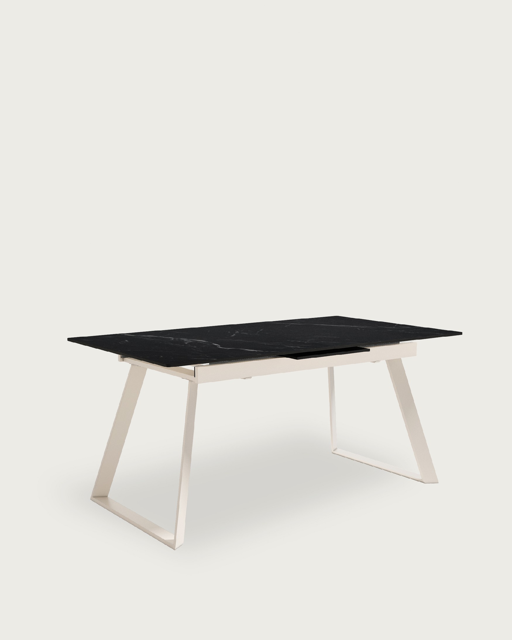 Table Saona extensible avec finition porcelaine marquina et structure métallique ivoire 160/200 x 90 cm