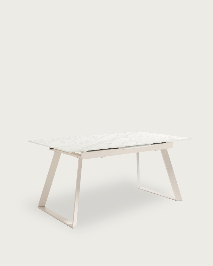 Extendable Saona table with carrara porcelain finish and ivory metal structure 160/200 x 90 cm