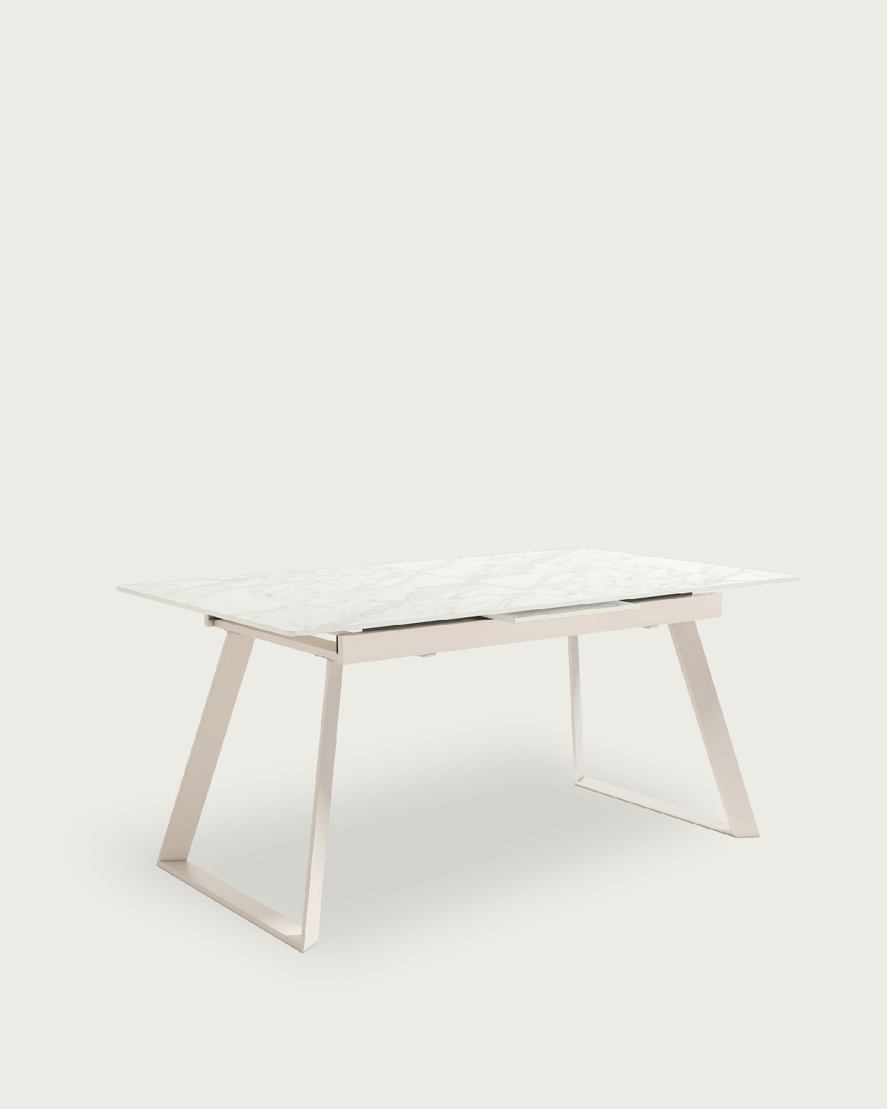 Mesa Saona extensible con acabado porcelánico carrara y estructura metálica marfil 160/200 x 90 cm
