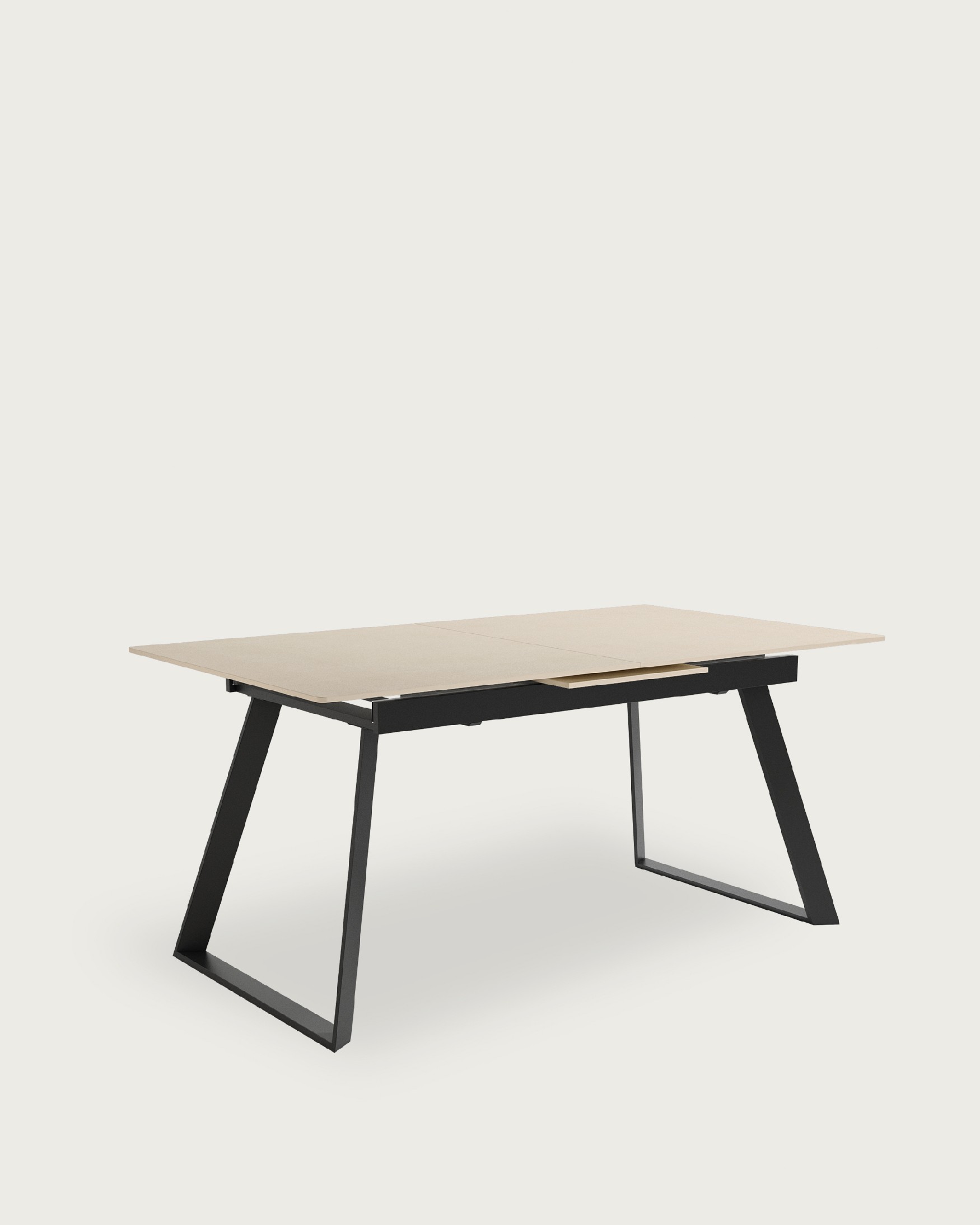 Extendable Saona table with sand porcelain finish and black metal structure 140/180 x 90 cm