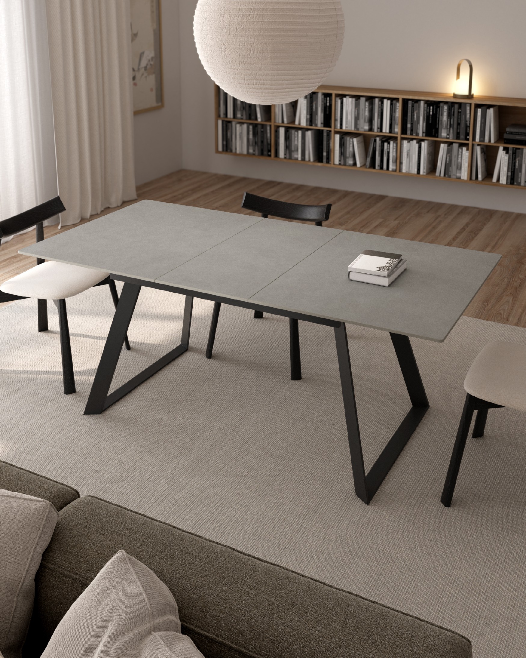 Extendable Saona table with porland porcelain finish and black metal structure 160/200 x 90 cm
