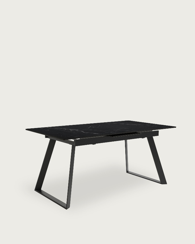 Extendable Saona table with marquina porcelain finish and black metal structure 160/200 x 90 cm