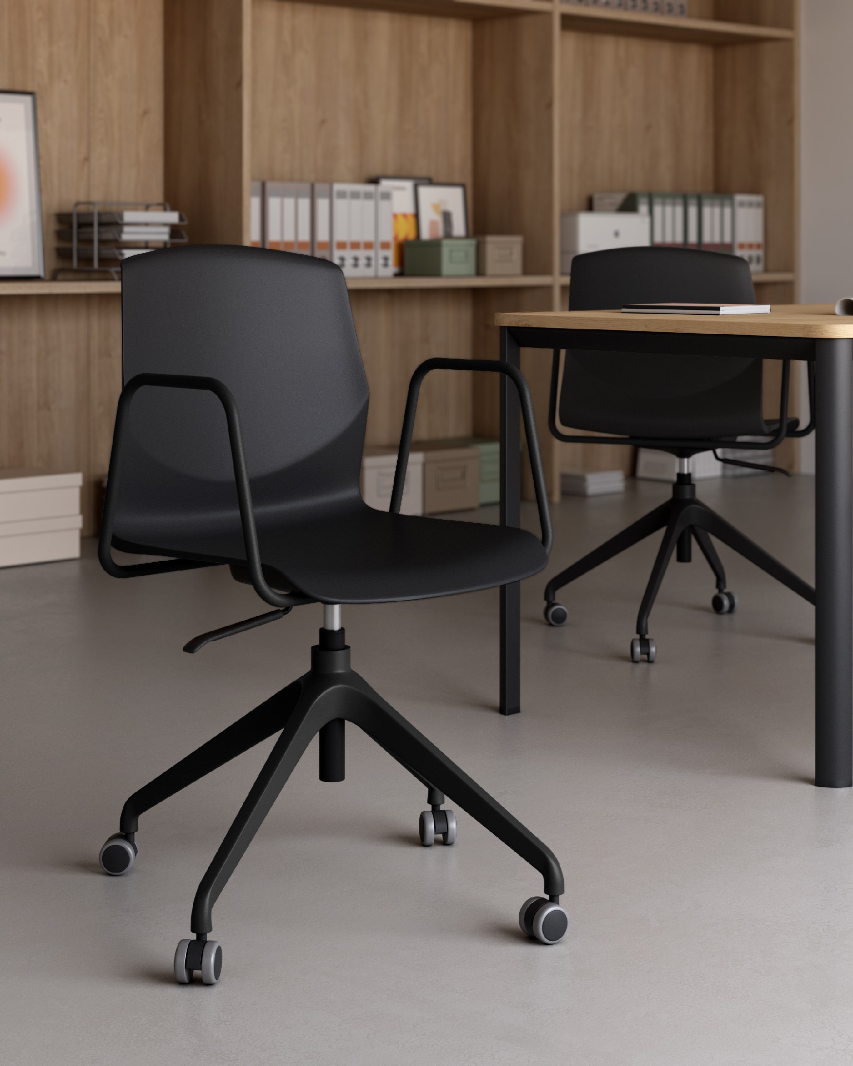 Seattle desk chair made of black polypropylene with black legs