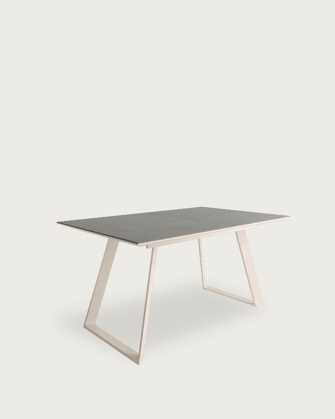 Sena extensible table with porcelain finish beige and ivory metal structure 160/200 x 90 cm
