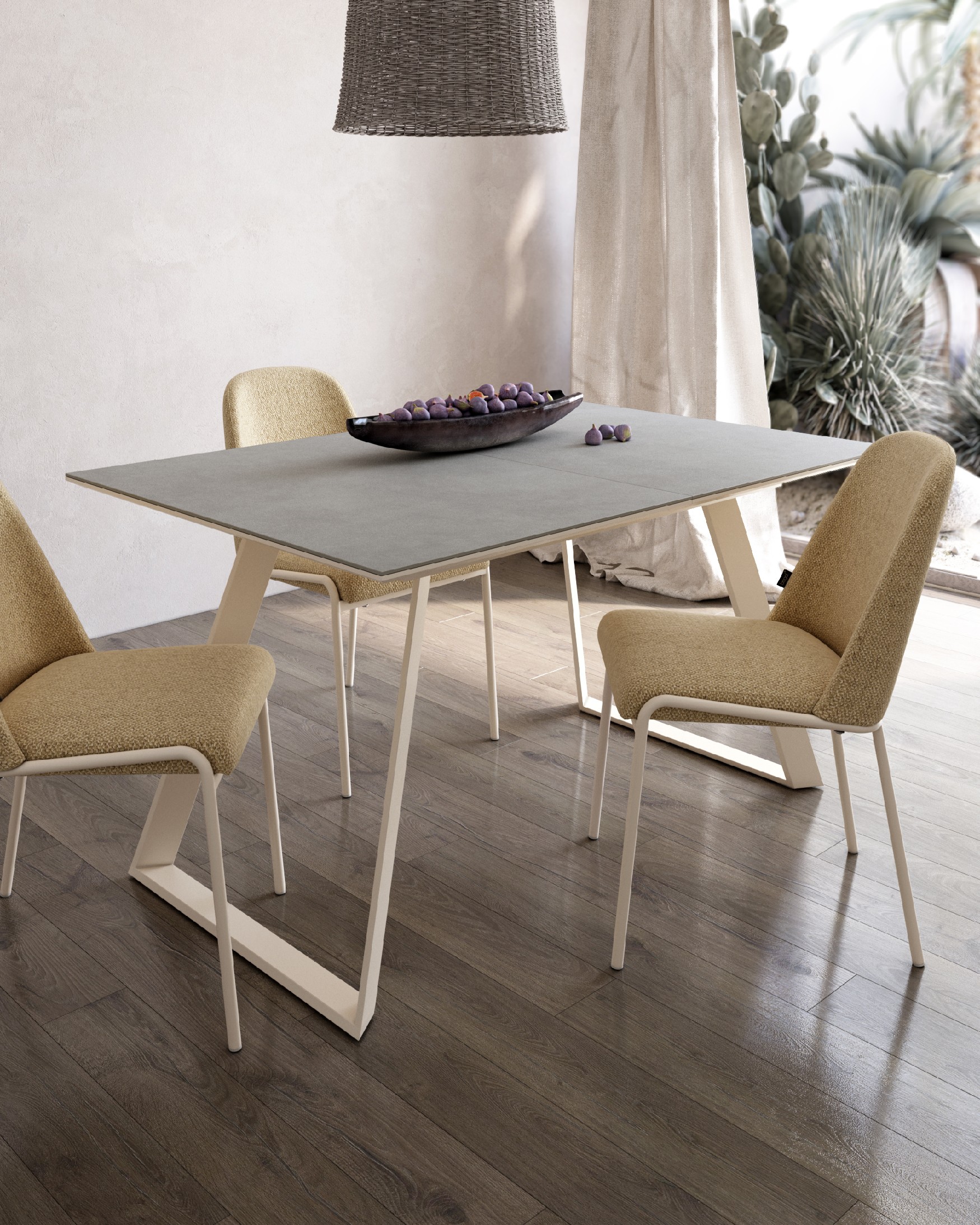 Sena extensible table with porcelain finish Porland and ivory metal structure 160/200 x 90 cm