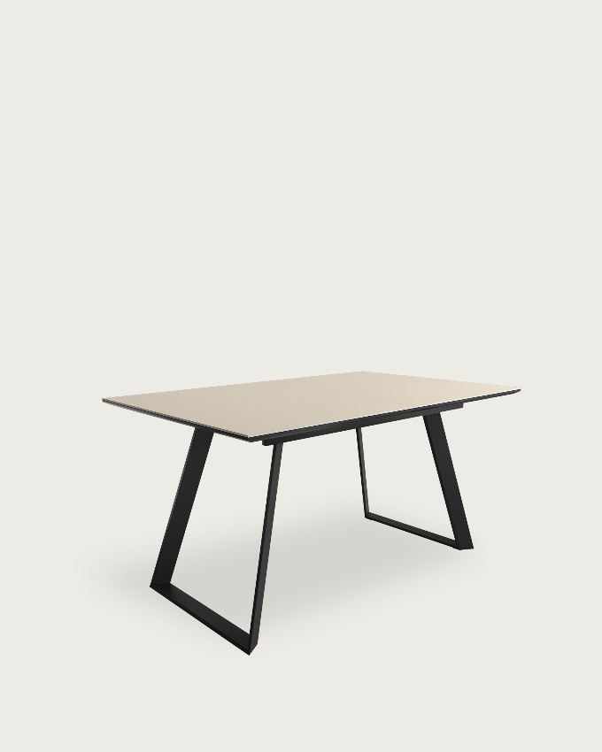 Sena extensible table with porcelain finish beige and black metal structure 160/200 x 90 cm