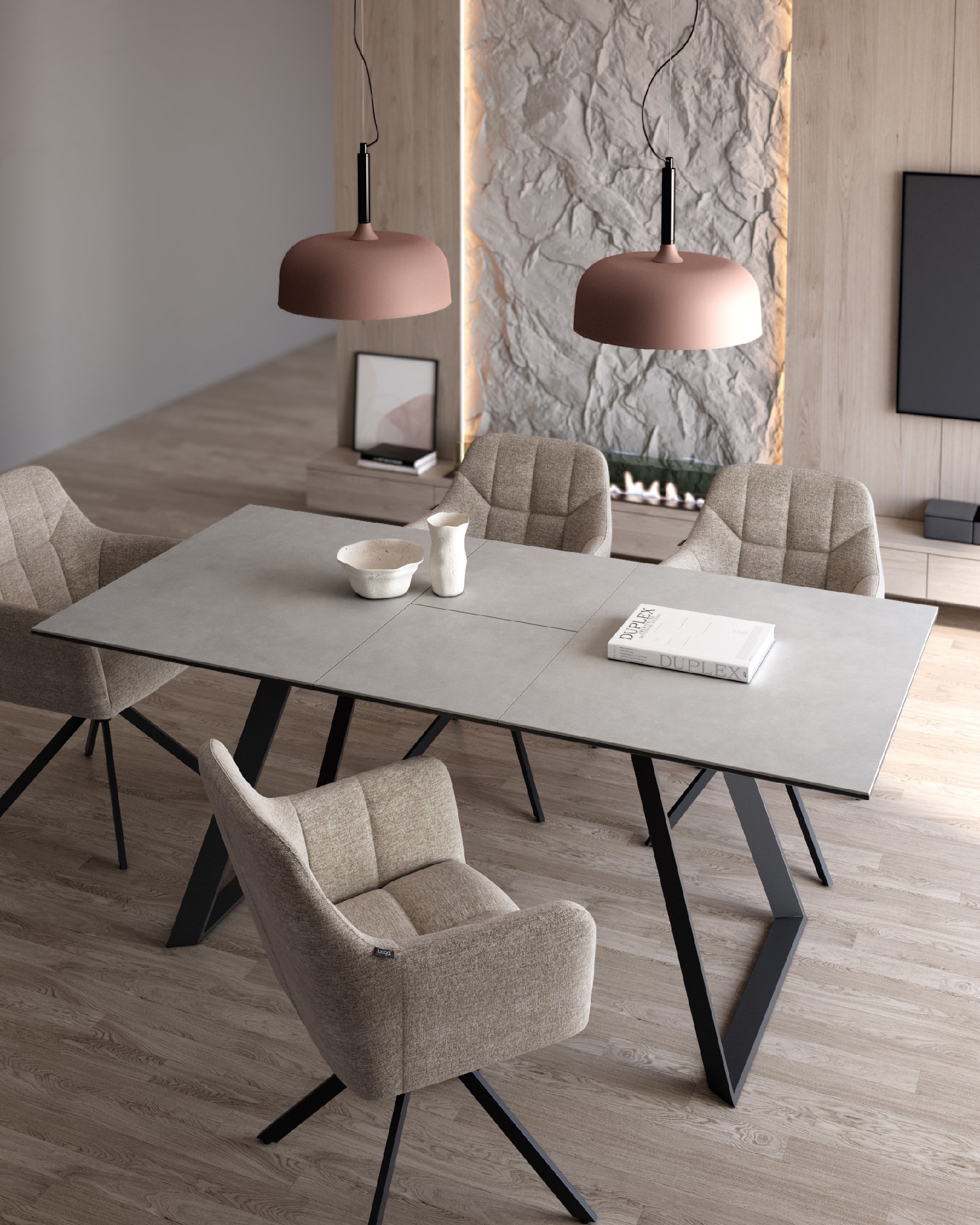 Sena extensible table with porcelain finish Porland and black metal structure 160/200 x 90 cm