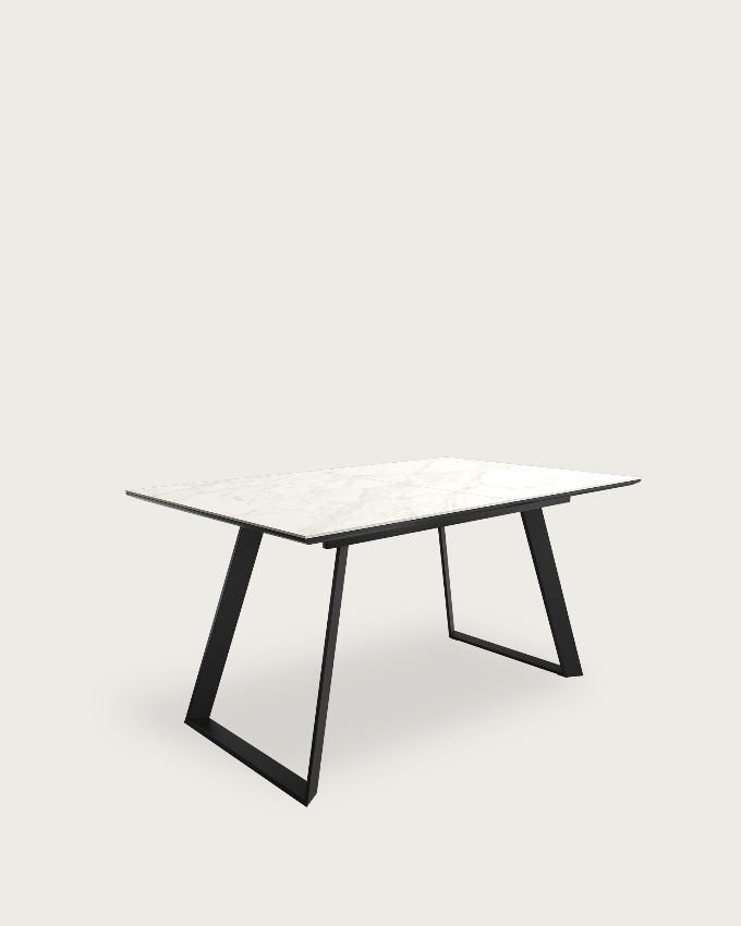 Sena extensible table with porcelain finish Carrara and black metal structure 160/200 x 90 cm