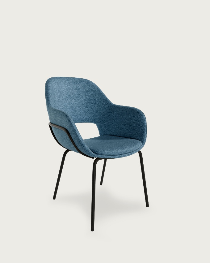 Sidney chair with blue upholstery and black metal legs