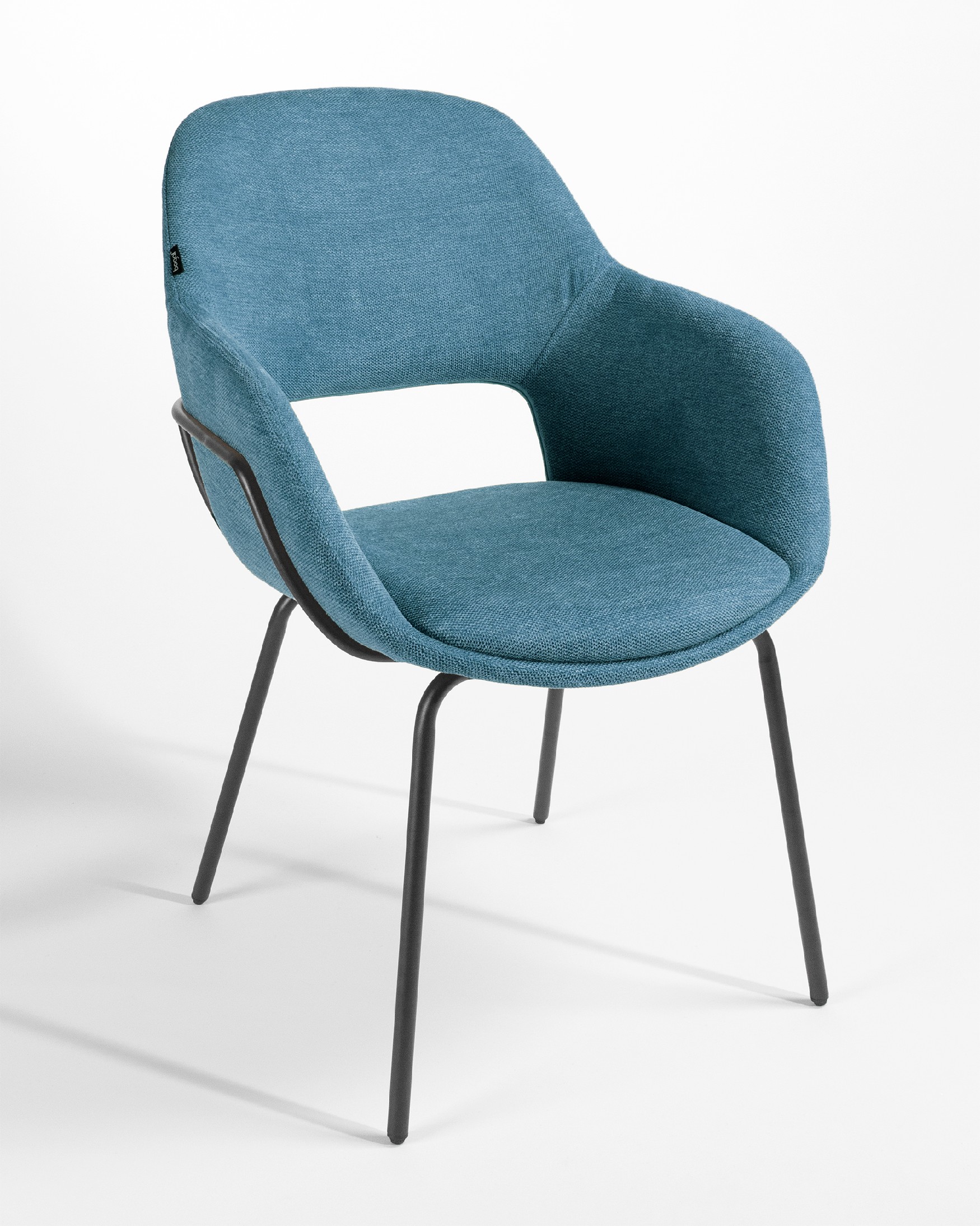 Sidney chair with blue upholstery and black metal legs