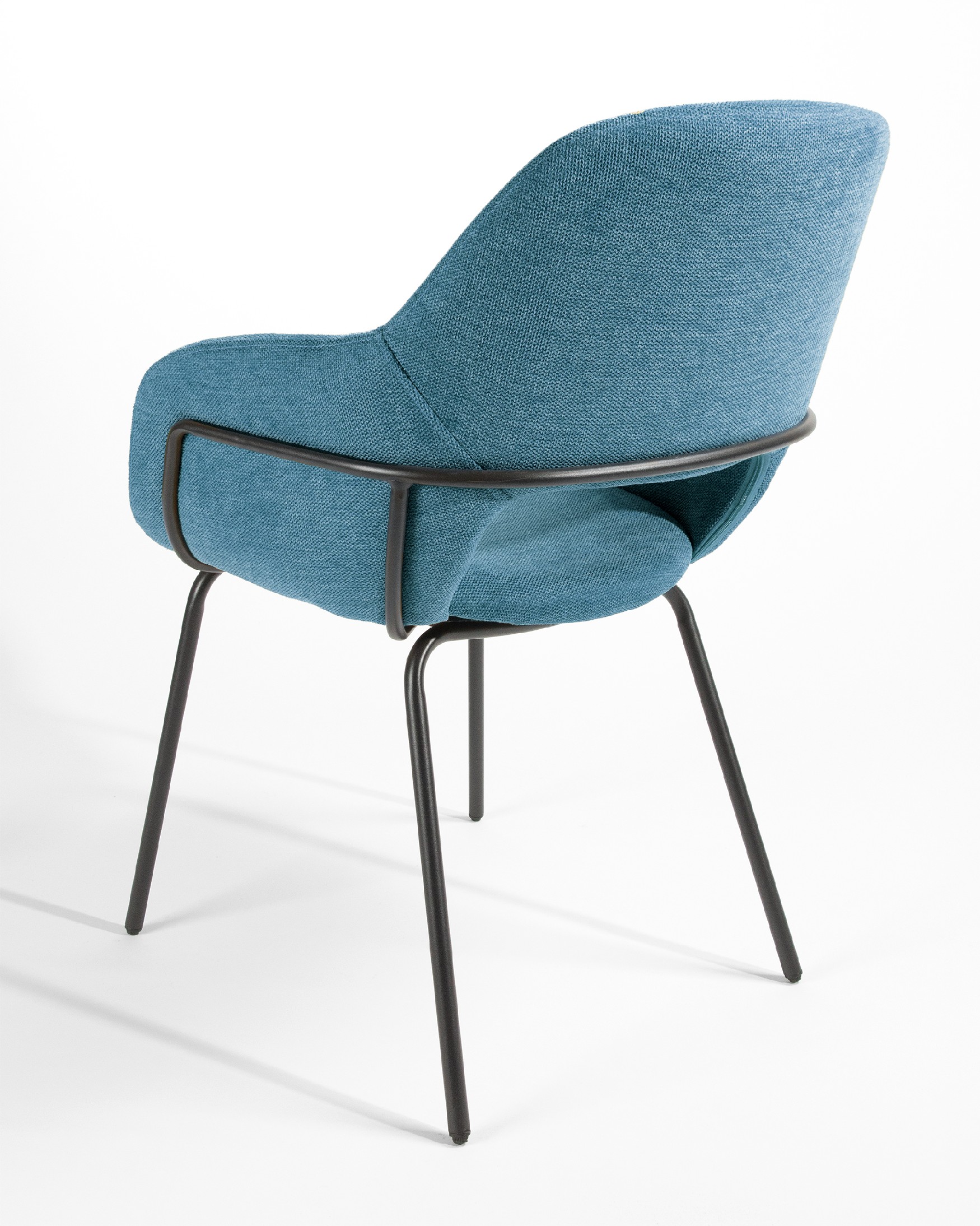 Sidney chair with blue upholstery and black metal legs
