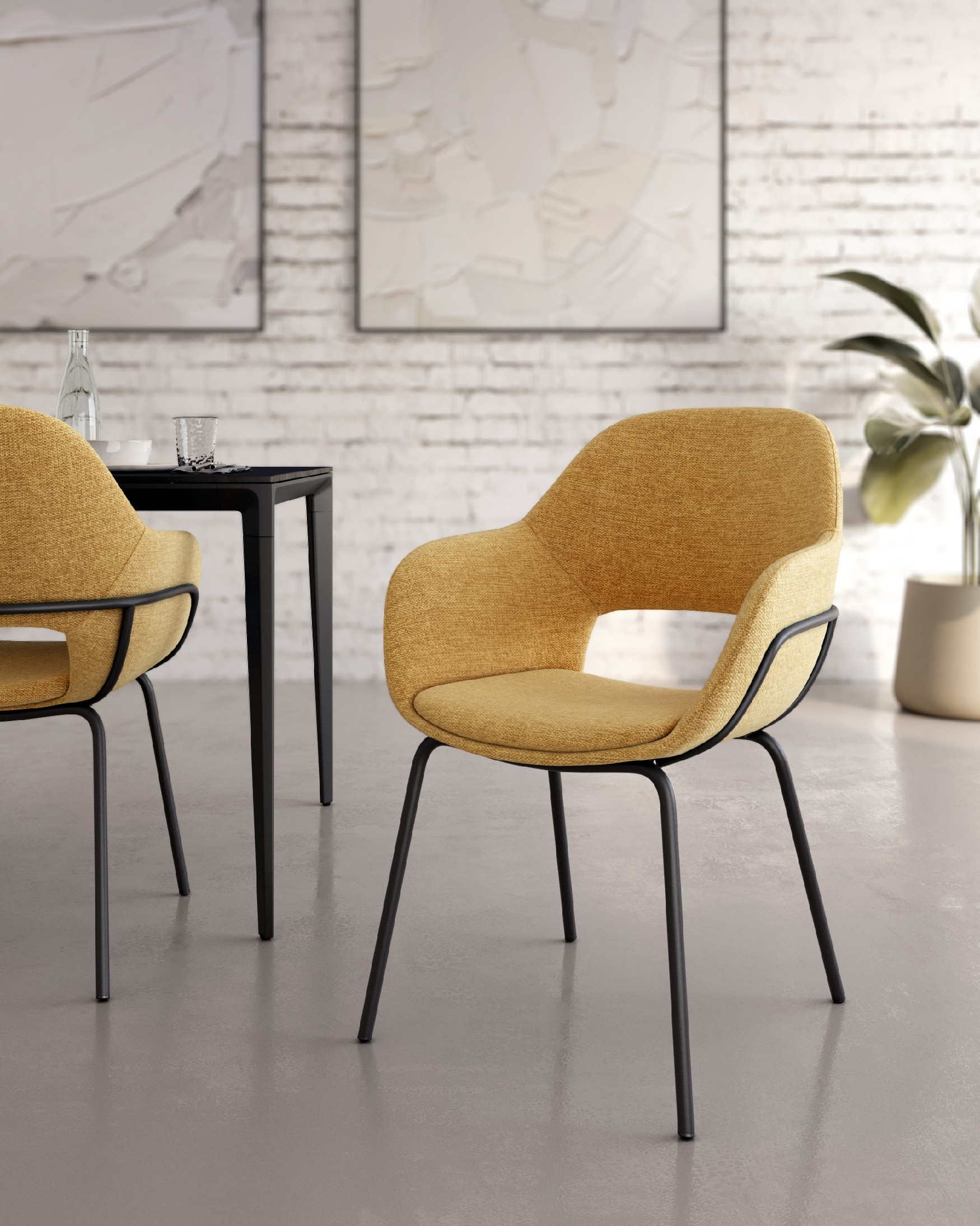 Sidney chair with mustard upholstery and black metal legs