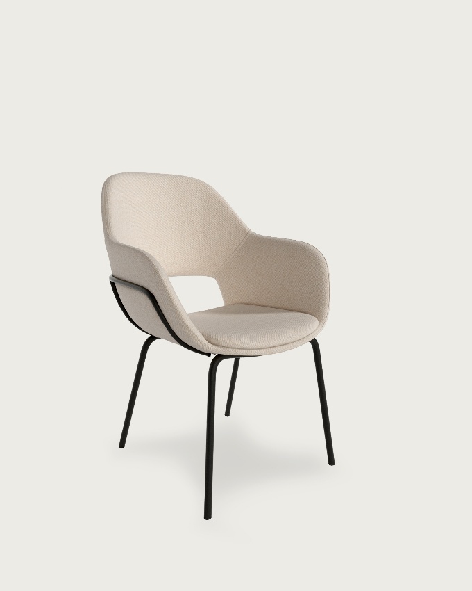 Sidney chair with mother-of-pearl upholstery and black metal legs