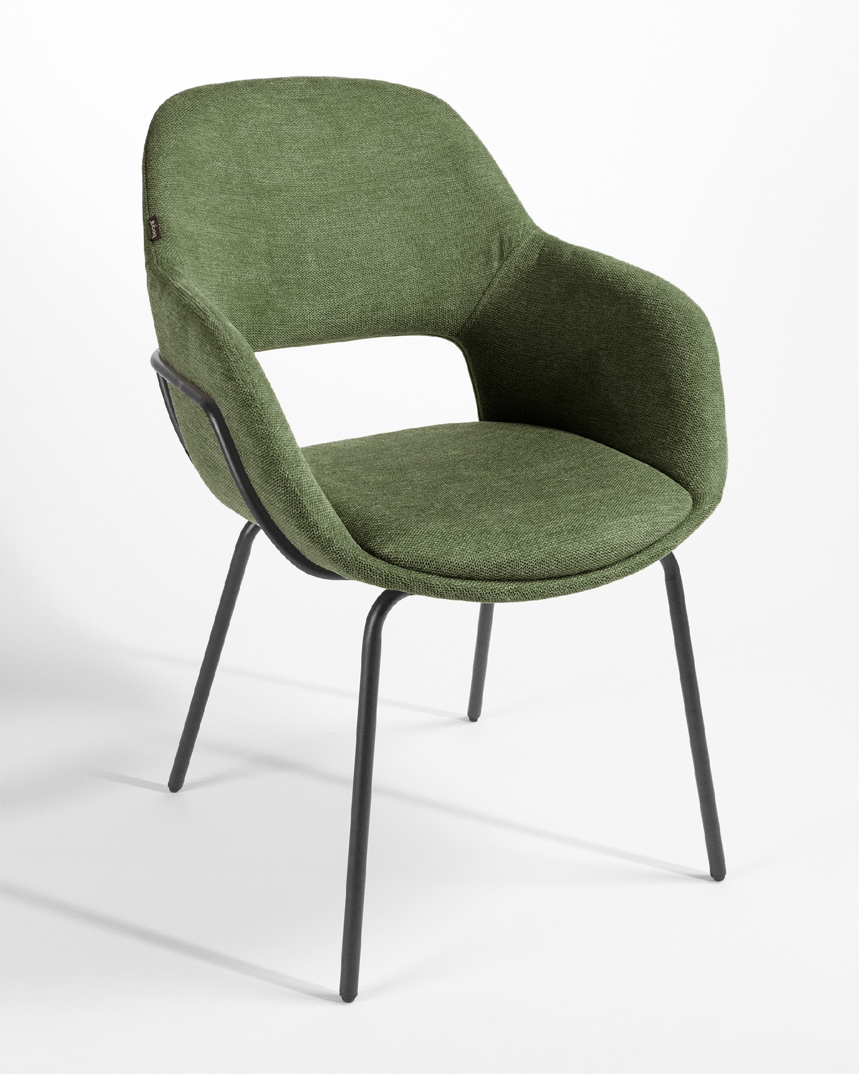 Chaise Sidney avec revêtement vert et pieds métalliques noirs