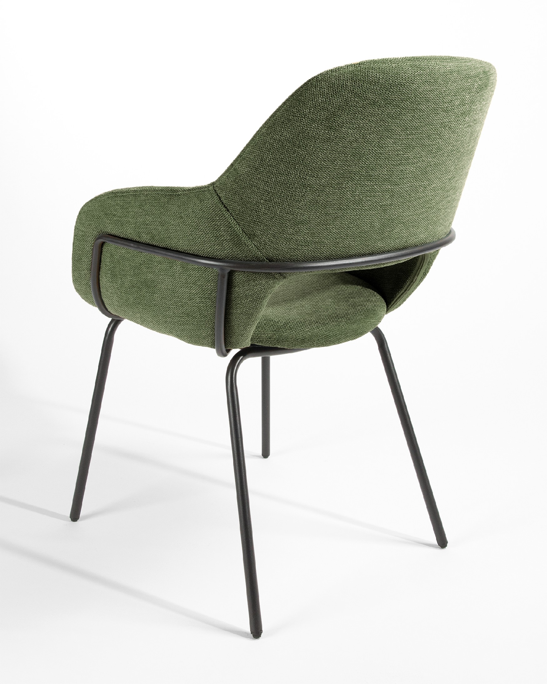 Chaise Sidney avec revêtement vert et pieds métalliques noirs