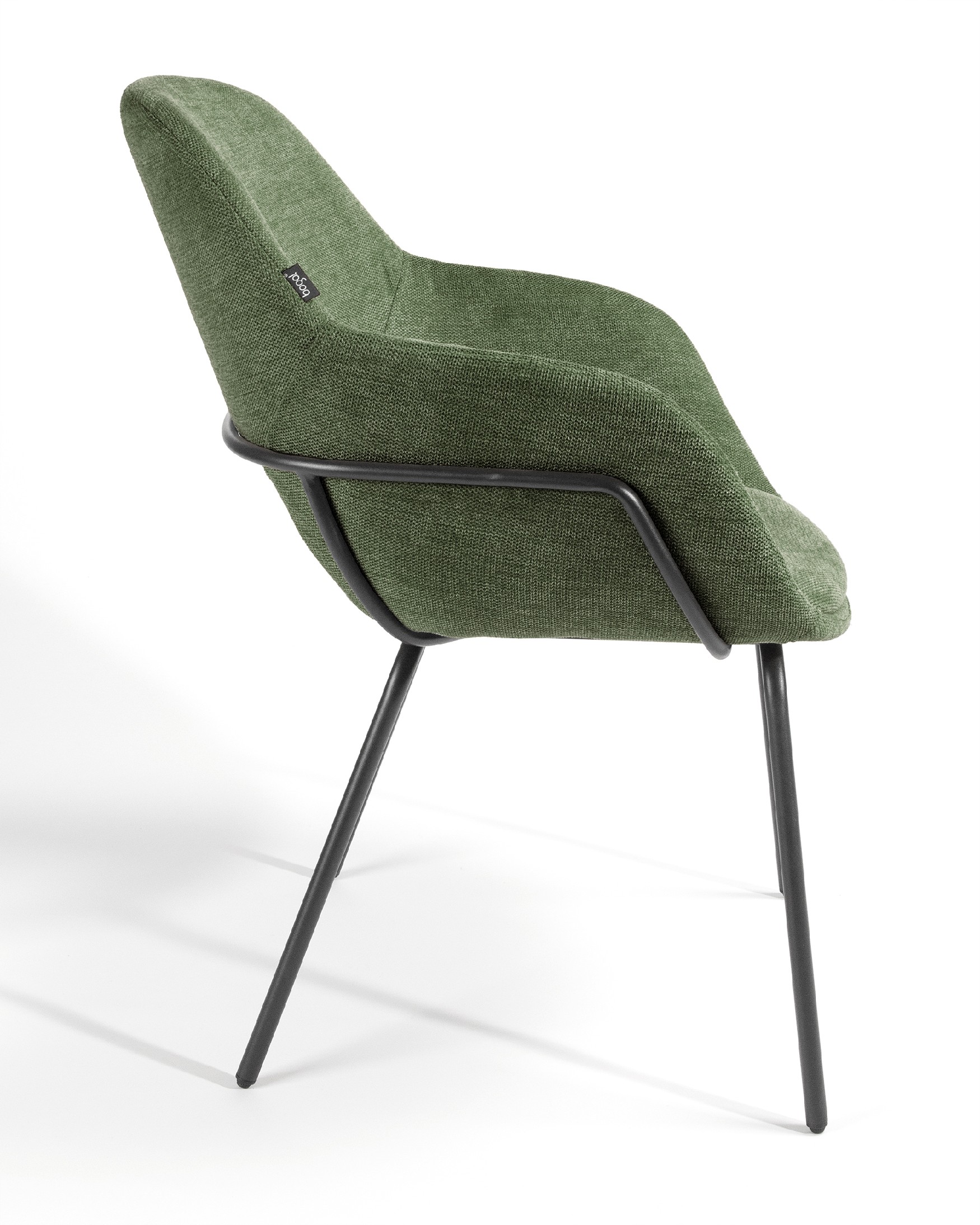 Chaise Sidney avec revêtement vert et pieds métalliques noirs