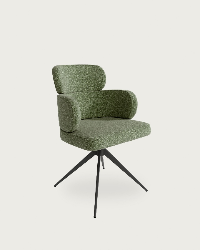 Silla Siena giratoria 360º con tapizado verde y patas metálicas negras