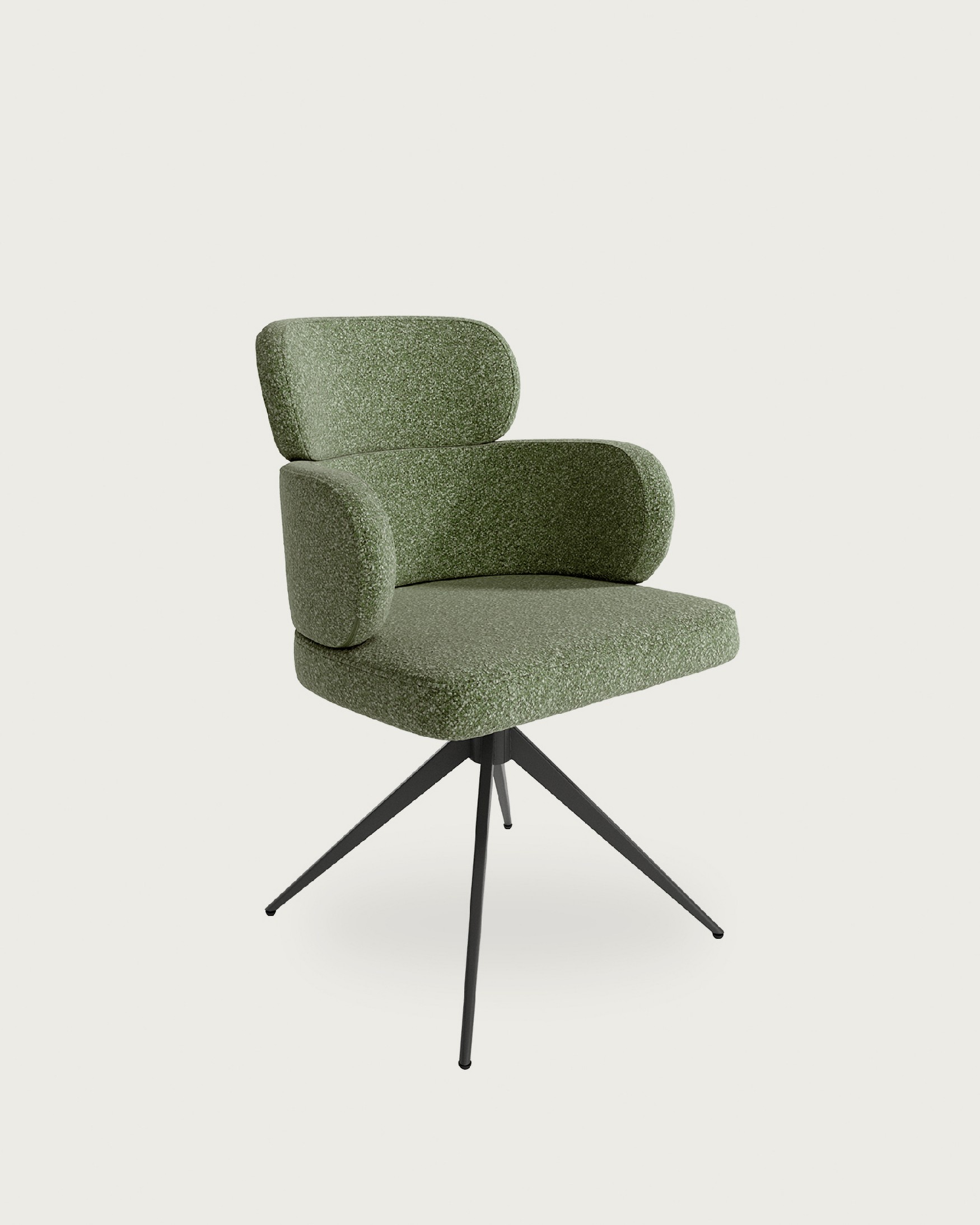 Silla Siena giratoria 360º con tapizado verde y patas metálicas negras