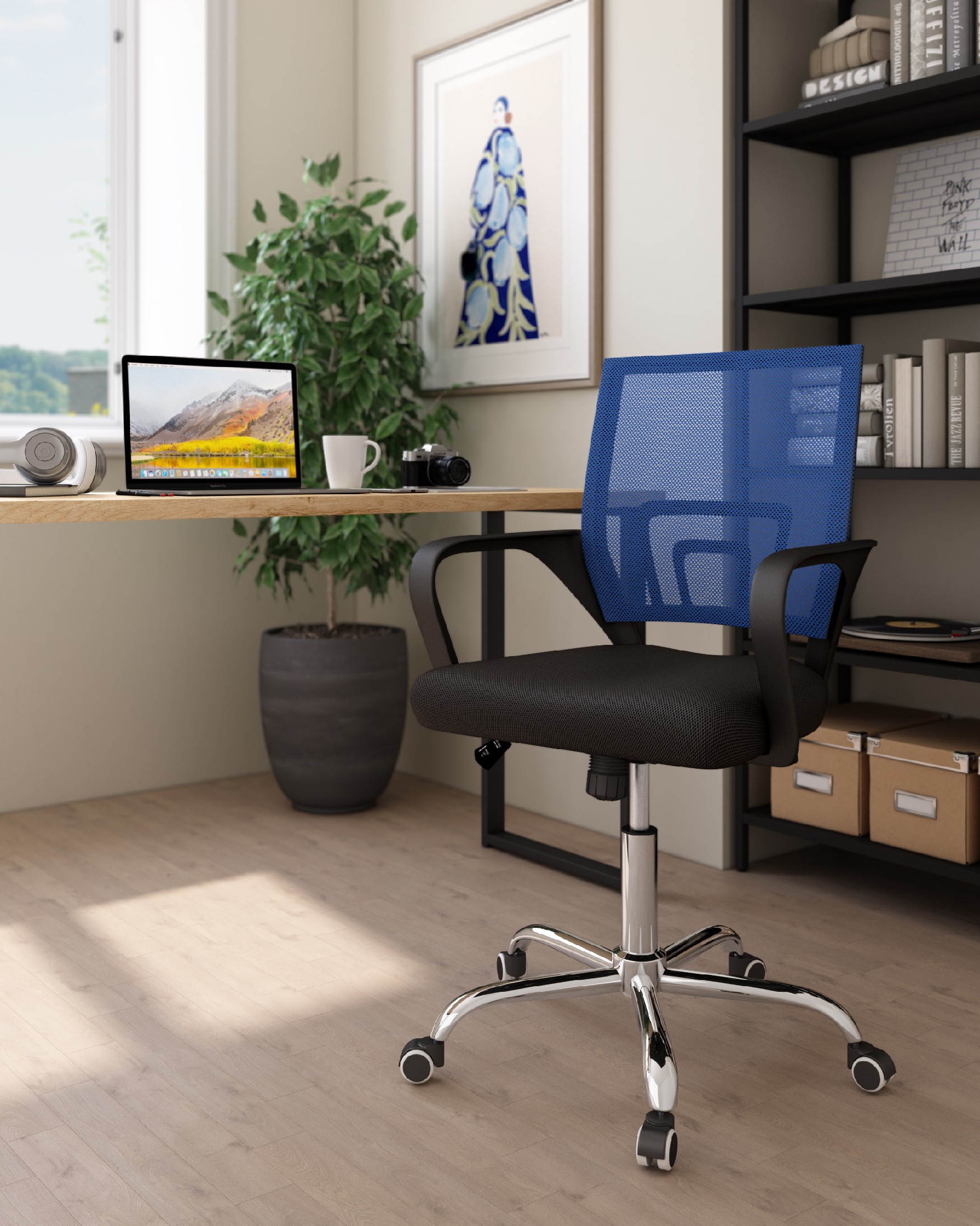 Sochi desk chair in blue with chrome legs