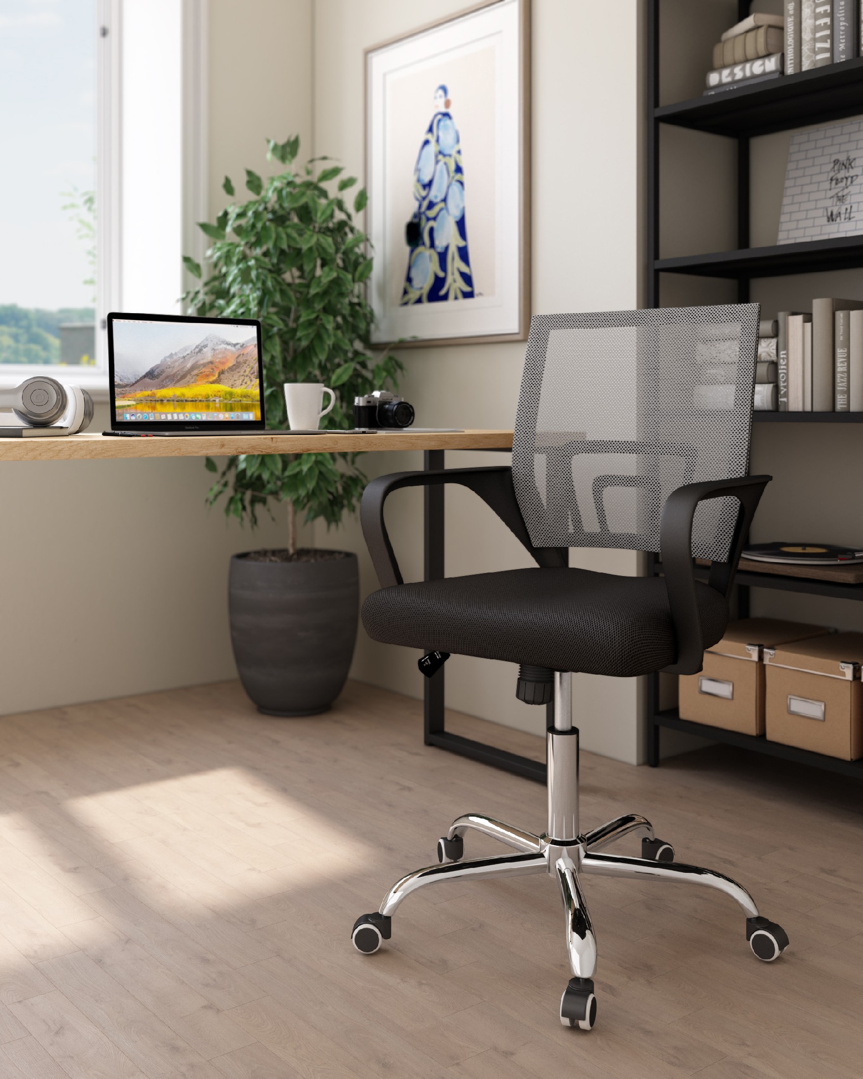 Sochi desk chair in graphite with chrome legs