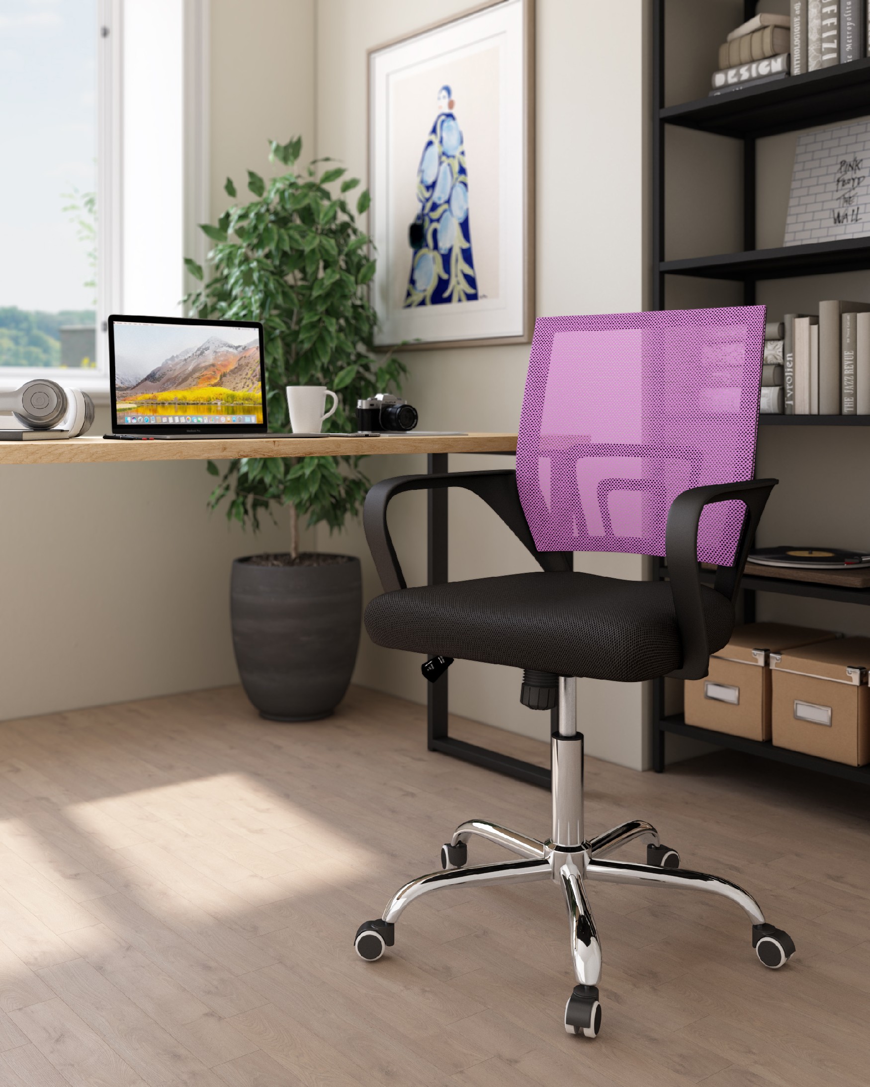 Silla de escritorio Sochi couleur rose et pieds chromés