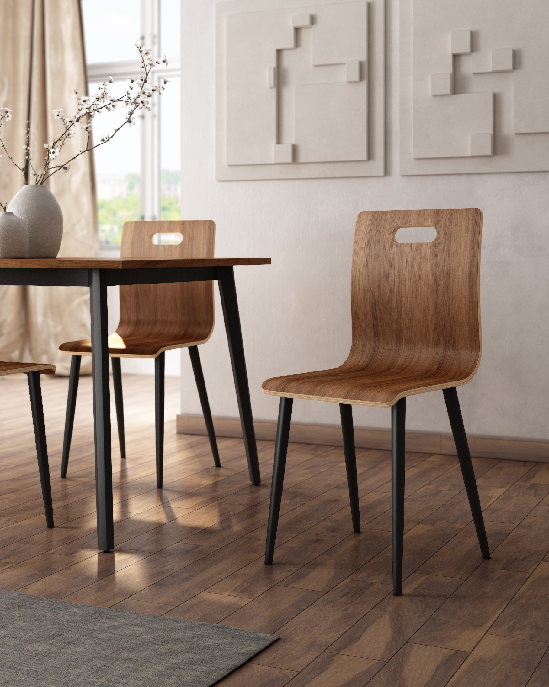 Sofia chair with java finish and black metal legs