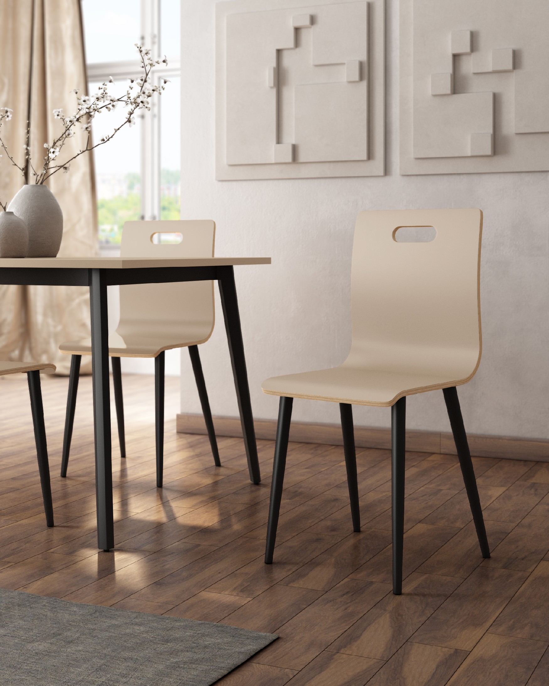 Sofia chair with pearl finish and black metal legs