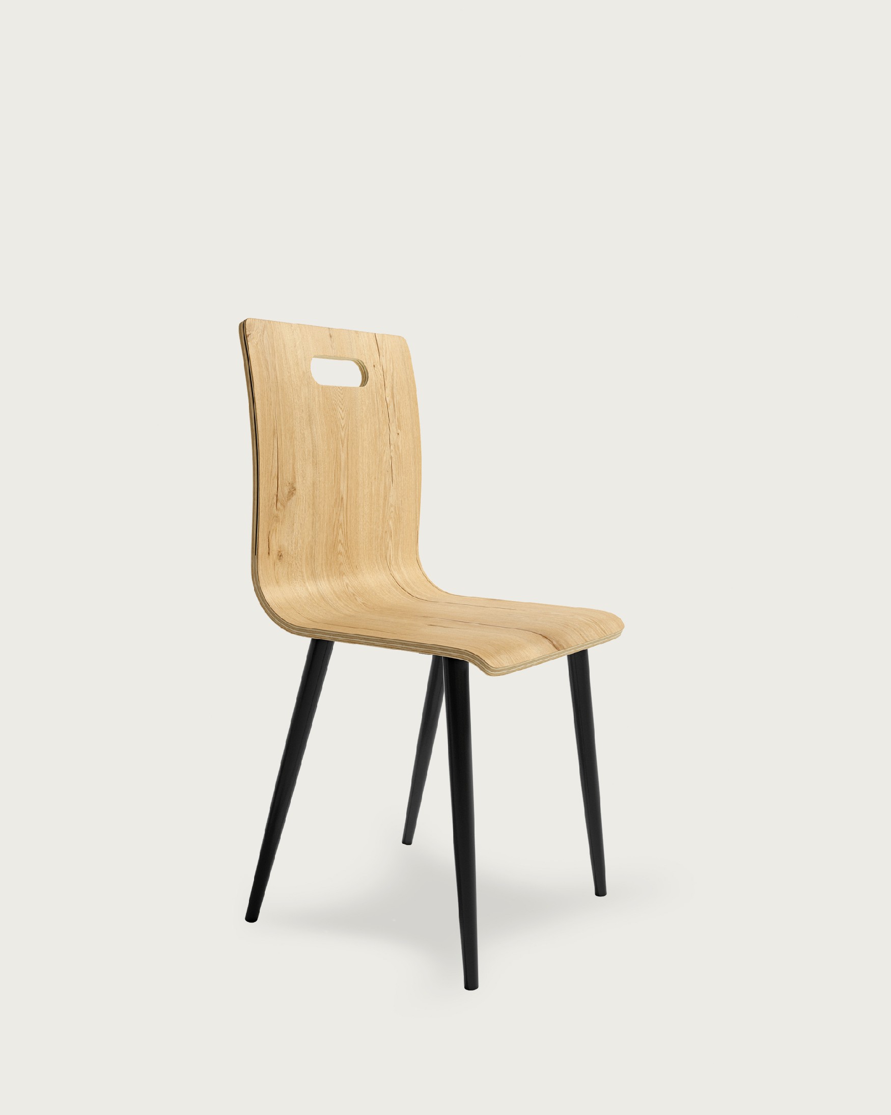 Sofia chair with oak finish and black metal legs