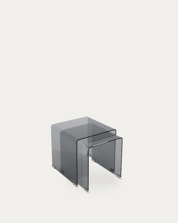 Set of 2 Sofis side tables with tempered graphite glass (8 mm) 49 x 49 cm / 36 x 36 cm