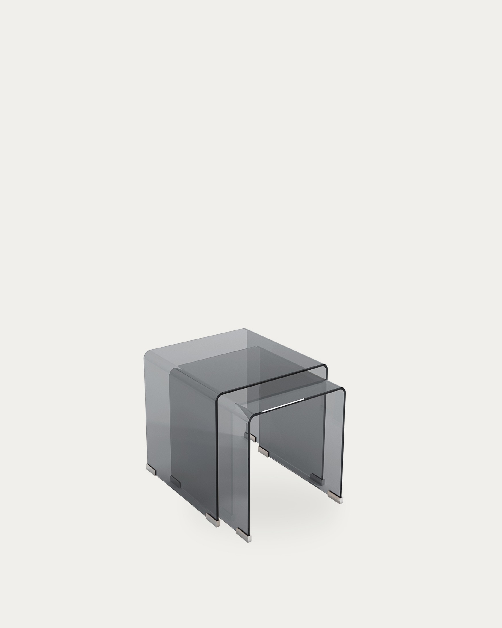 Set of 2 Sofis side tables with tempered graphite glass (8 mm) 49 x 49 cm / 36 x 36 cm