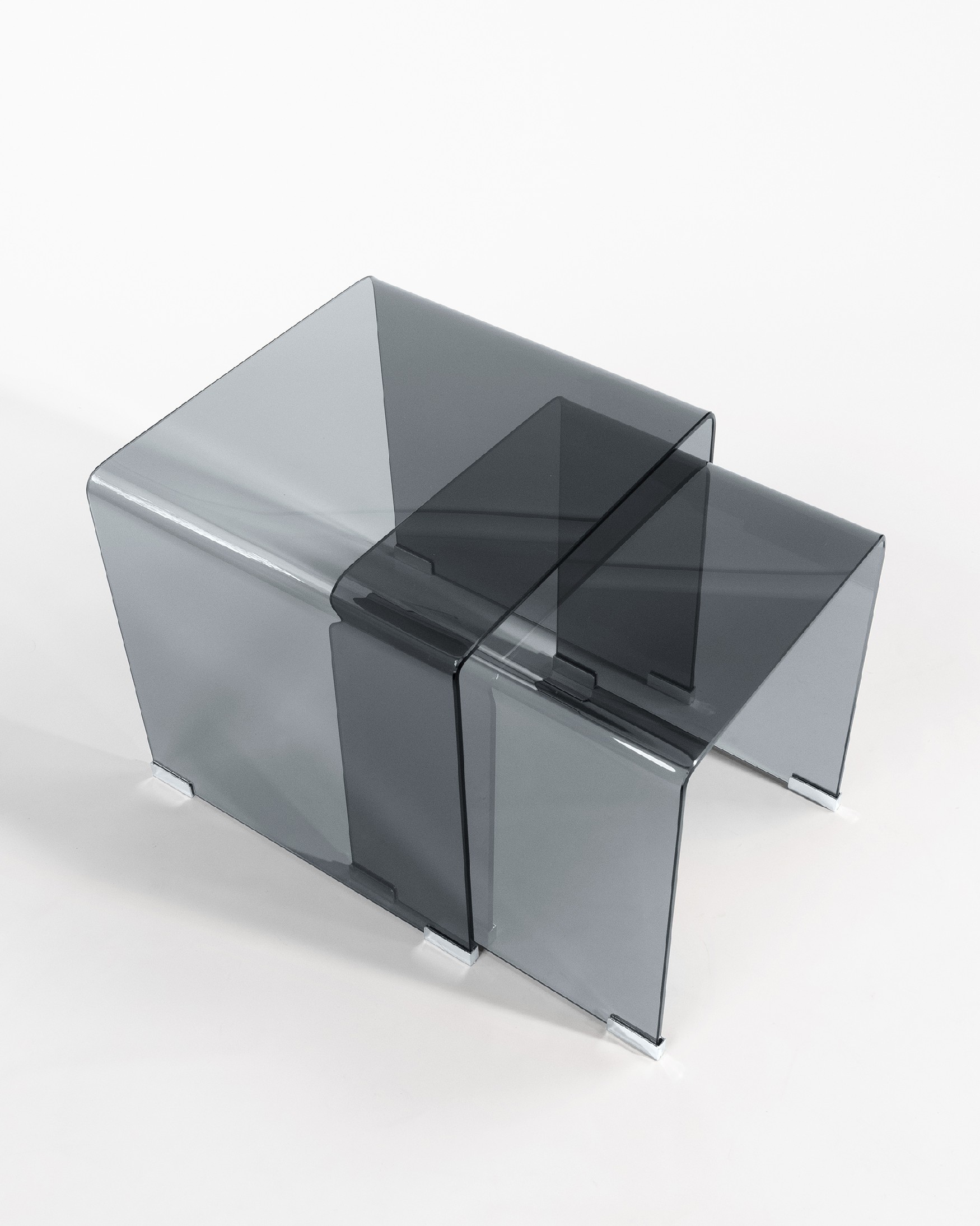 Set of 2 Sofis side tables with tempered graphite glass (8 mm) 49 x 49 cm / 36 x 36 cm