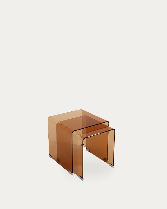 Set of 2 Sofis side tables with brown tempered glass (8 mm) 49 x 49 cm / 36 x 36 cm