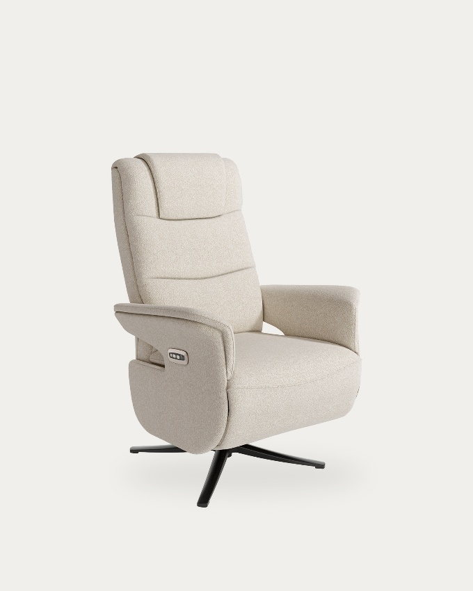 Talia electric reclining swivel armchair with sand upholstery and black metal base (2 motors)