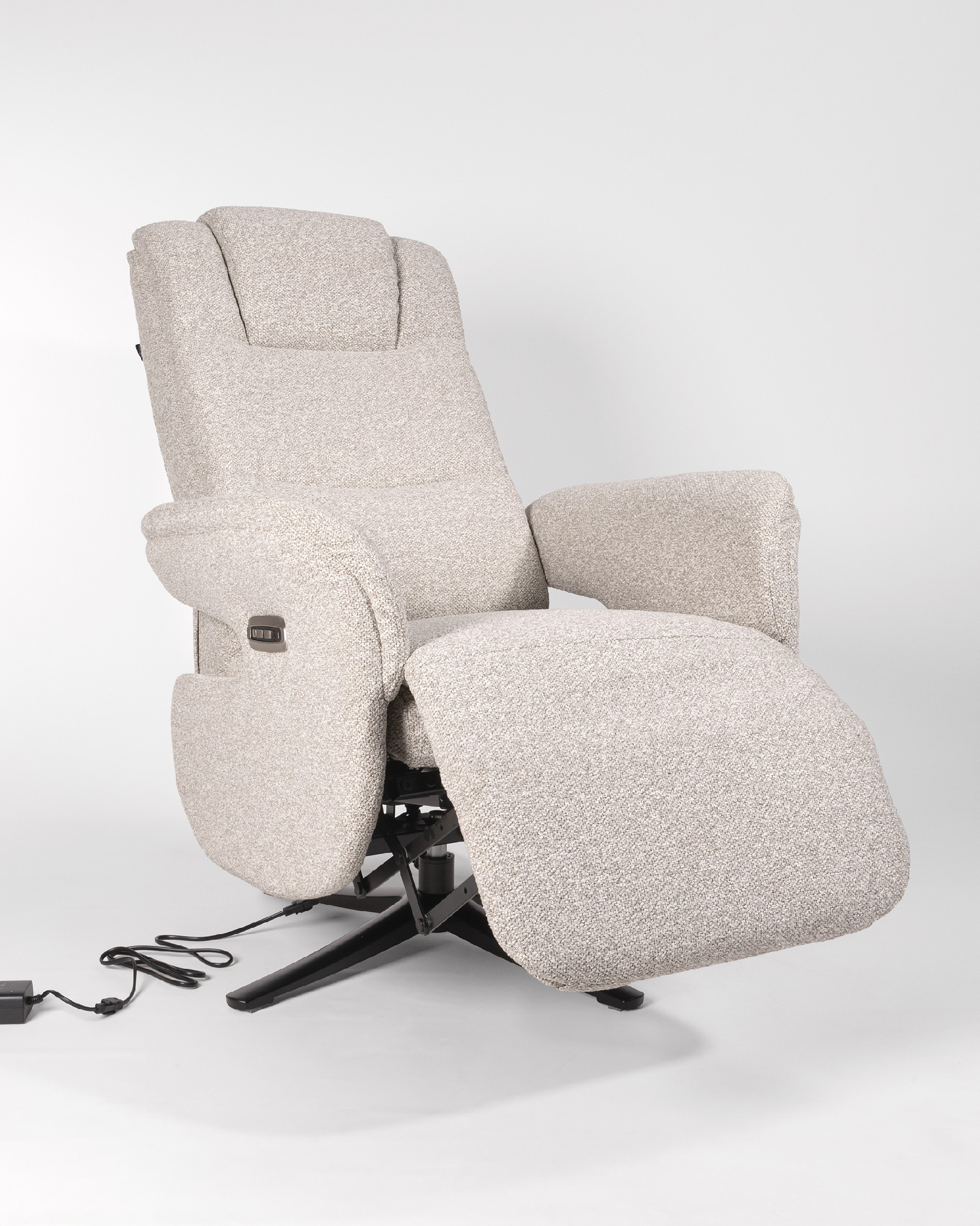 Talia electric reclining swivel armchair with sand upholstery and black metal base (2 motors)